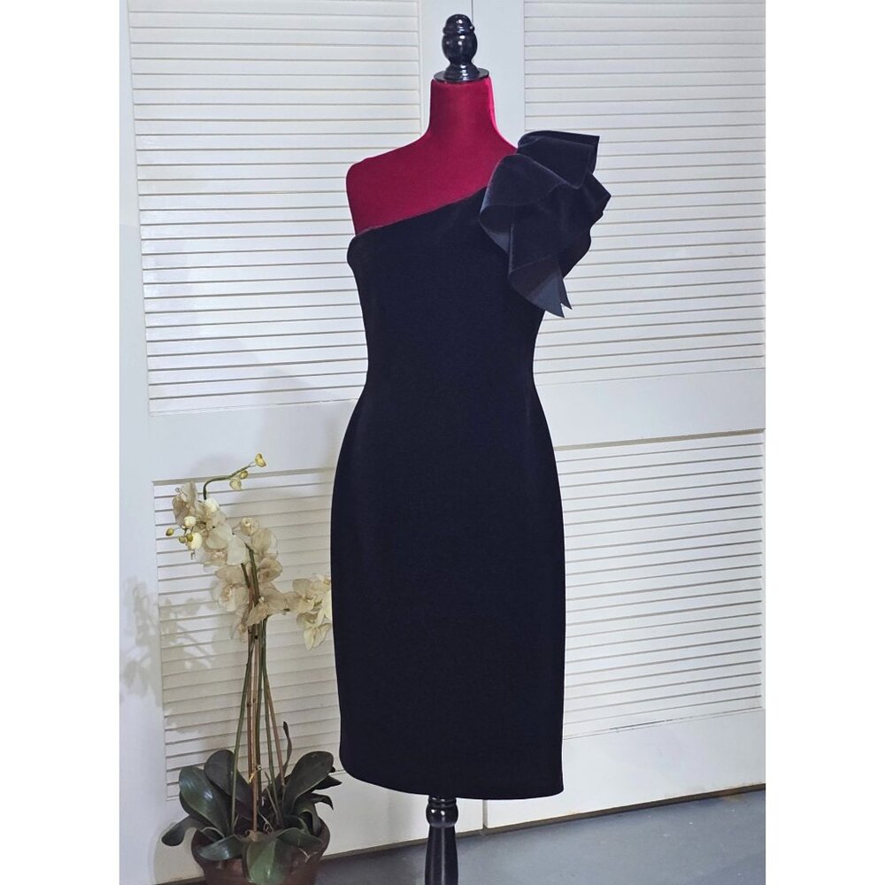 Eliza J Womens Black Velvet One-Shoulder Ruffle Detail Cocktail Dress Sz 10 2810